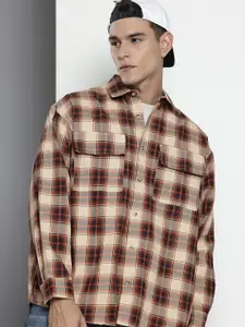 The Indian Garage Co Tartan Checks Drop-Shoulder Sleeves Oversized Casual Shirt