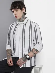 The Indian Garage Co Vertical Stripes Corduroy Pure Cotton Casual Shirt