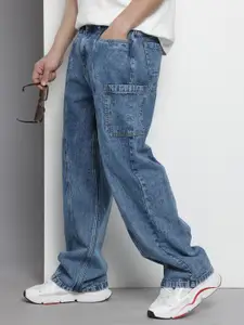 The Indian Garage Co Men Wide Leg Mid-Rise Light Fade Pure Cotton Jeans