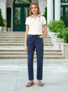 U.S. Polo Assn. Women  High-Rise Light Fade Stretchable Straight Fit Jeans