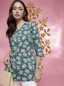 Anouk Rustic Floral Printed V-Neck Pure Cotton Kurti