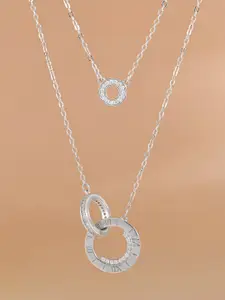TOUCH925 Silver Cubic Zirconia Studded Circular Embrace Layered Necklace