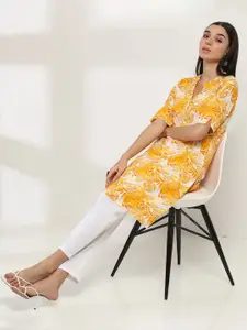 Rangriti Floral Printed Mandarin Collar Straight Kurta