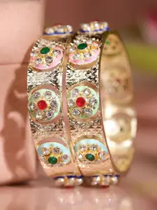 Rubans Set of 2 18K Gold-Plated Multicolor Enamel & Cubic Zirconia Studded Bangles