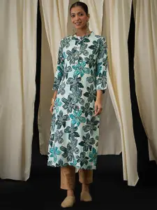 Anouk Floral Printed Mandarin Collar Straight Kurta