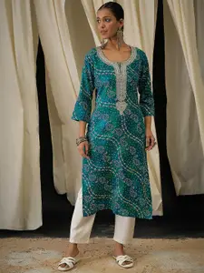Anouk Bandhani Embroidered Thread Work Straight Kurta
