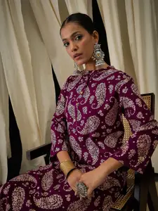 Anouk Paisley Printed Mandarin Collar Straight Kurta