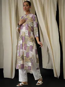 Anouk Floral Printed Mandarin Collar Straight Kurta