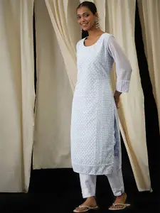 Anouk Geometric Embroidered Round Neck Georgette Straight Kurta