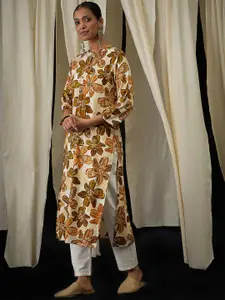 Anouk Floral Printed Mandarin Collar Straight Kurta