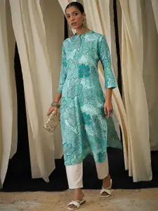Anouk Floral Printed Mandarin Collar Straight Kurta