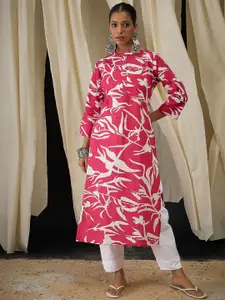 Anouk Floral Printed Mandarin Collar Pure Cotton Straight Kurta