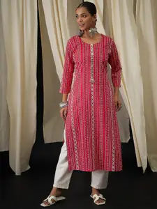 Anouk Striped Round Neck Pure Cotton Straight Kurta