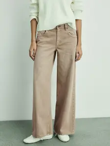 MANGO Women Wide Leg Light Fade Pure Cotton Jeans