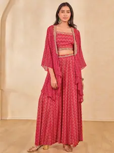 Global Desi Shoulder Straps Top With Palazzo and Shrug Co-Ords