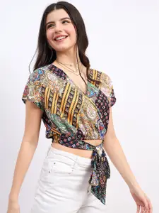 Berrylush Print Wrap Crop Top