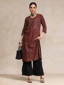 Varanga Ethnic Motifs Printed Cotton Round Neck Straight Kurta