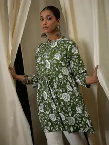 Anouk Ethnic Motifs Printed Pure Cotton Pleated Short Kurti