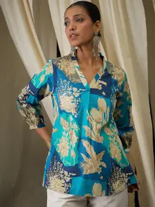 Anouk Floral Printed V-Neck Pure Cotton Short Kurti