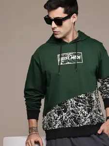 The Roadster Lifestyle Co. Printed Hooded Pure Cotton Oversized Sweatshirt