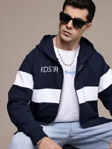 The Roadster Lifestyle Co. Brand Logo Printed Hooded Pure Cotton Front Open Sweatshirt