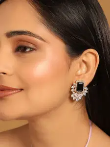 Yinara 22K Gold Plated Onyx Studded Contemporary Shaped Studs