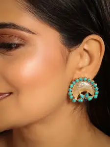 Yinara 22K Gold Plated Turquoise Studded Contemporary Shaped Studs