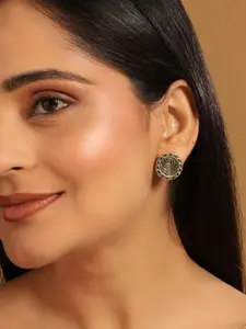 Yinara 22K Gold Plated Contemporary Round Shaped Enamel Studs