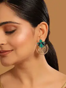 Yinara 22K Gold Plated Turquoise Enamel Studded Indo-Western Floral Jali Stud Earrings