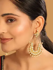Yinara 22K Gold Plated Kundan Studded Contemporary Shaped Drop Earrings