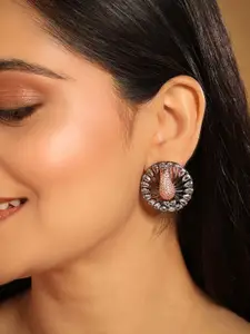 Yinara Rhodium-Plated Cubic Zirconia Studded Contemporary Shaped Peacock Studs