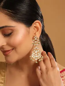 Yinara 22K Gold-Plated Kundan Studded & Beaded Crescent Shaped Chandbalis