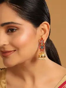 Yinara 22K Gold-Plated Enamel & Beaded Dome Shaped Jhumka Earrings