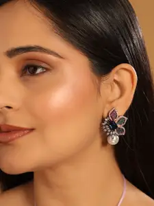 Yinara Gold & Rhodium Plated Rhinestone Studded Contemporary Butterfly Studs