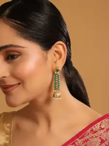 Yinara 22K Gold Plated Faux Emerald Studded Contemporary Shaped Jhumkas