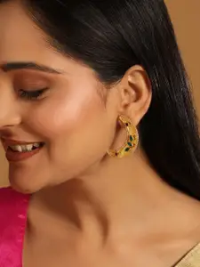 Yinara 22K Gold Plated Crystals Studded Contemporary Shaped Drop Earrings