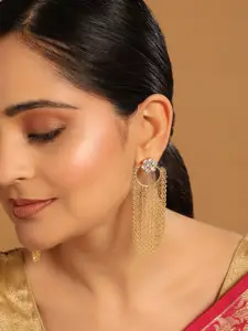 Yinara 22K Gold Plated Swarovski Crystal Studded Floral Contemporary Stud Dangler Earrings