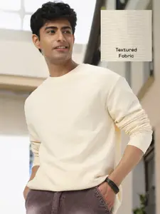 Urbano Fashion Men Cotton Textured Round Neck Oversized Full Sleeve T-Shirt