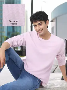 Urbano Fashion Men Textured Round Neck Oversized Full Sleeve Cotton T-Shirt