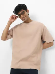 Urbano Fashion Men Textured Round Neck Oversized Half Sleeve Cotton T-Shirt