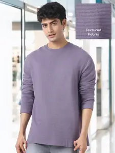 Urbano Fashion Men Textured Round Neck Oversized Full Sleeve Cotton T-Shirt