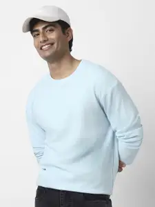 Urbano Fashion Men Textured Round Neck Oversized Full Sleeve Cotton T-Shirt