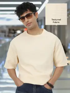 Urbano Fashion Men Textured Round Neck Oversized Half Sleeve Cotton T-Shirt