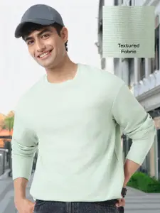 Urbano Fashion Men Textured Round Neck Oversized Full Sleeve Cotton T-Shirt