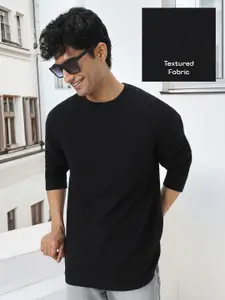Urbano Fashion Men Textured Round Neck Oversized Full Sleeve Cotton T-Shirt