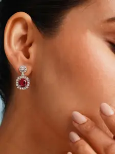 ABDESIGNS Elegant Silver Plated Classic American Diamond Drop Earrings