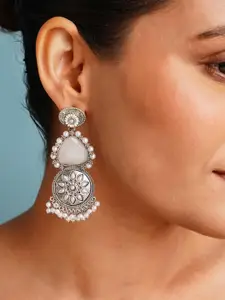 ABDESIGNS Elegant German Silver Triangular Silver Plated Artificial Stones Drop Earrings