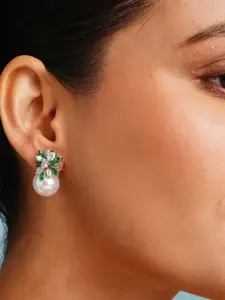 ABDESIGNS Elegant Silver Plated Classic American Diamond Studs Earrings