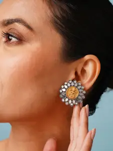 ABDESIGNS Elegant Dual Plated Circular Shaped Artificial Stones And Beads Studs Earrings