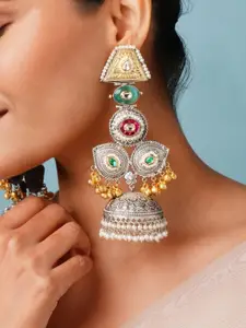 ABDESIGNS Silver-Plated Classic Artificial Stones and Beads Drop Earrings